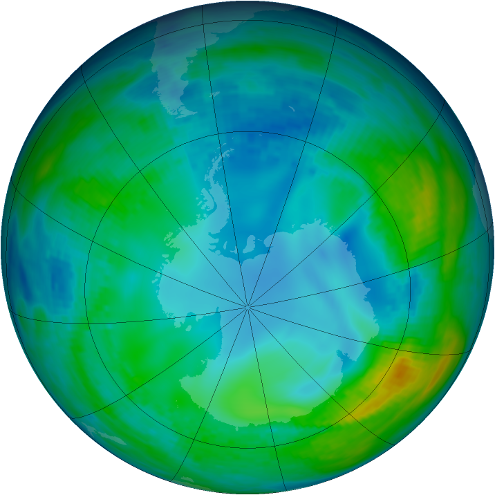 Antarctic ozone map for 15 May 1992